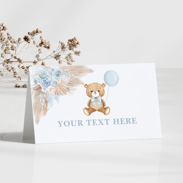 Boho Nalle Blue Balloon Food Tält Placeringskort (Skapare uppladdad)