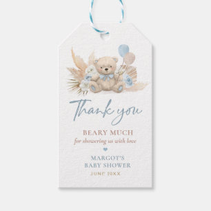 Boho Nalle Blue Barly Wait Baby Shower Favant Presentetikett
