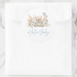 Boho Nalle Blue Barly Wait Baby Shower Favant Runt Klistermärke