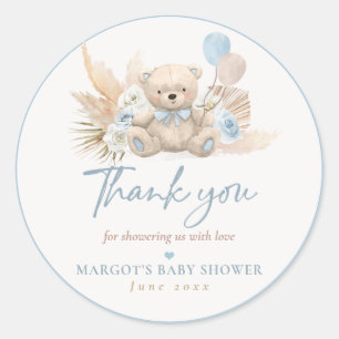 Boho Nalle Blue Barly Wait Baby Shower Favant Runt Klistermärke