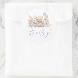 Boho Nalle Blue Barly Wait Baby Shower Favant Runt Klistermärke