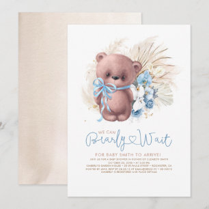Boho Nalle Blue Barly Wait Boy Shower Shower Inbjudningar