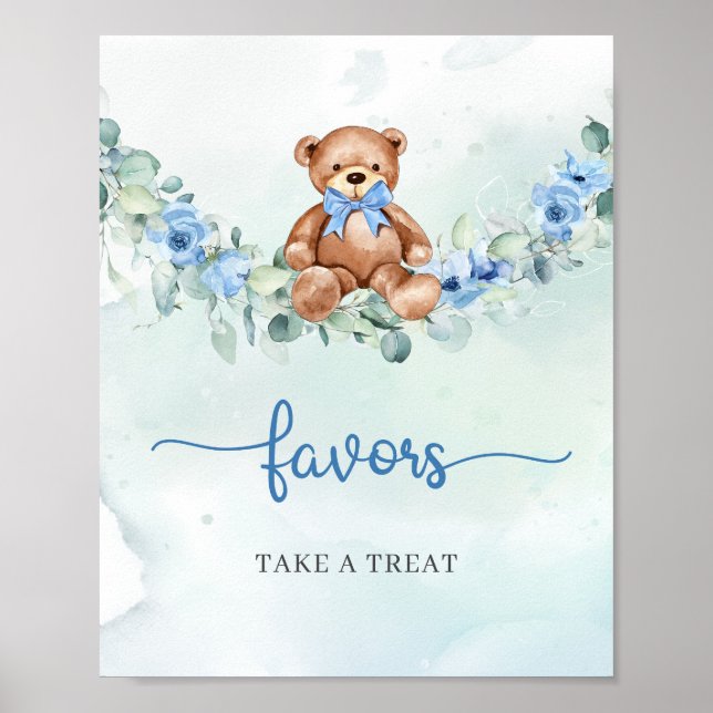 Boho Nalle blue blommigt eucalyptus favors Poster (Framsidan)