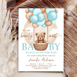 Boho Nalle Blue Boy Barly Wait Baby Shower Inbjudningar