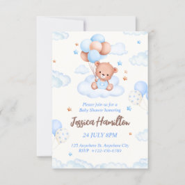 Boho Nalle Boy Blue Baby Shower-inbjudan Inbjudningar