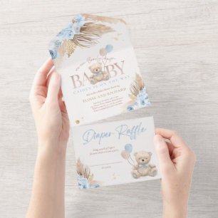 Boho Nalle Boy Blue Barly Wait Baby Shower