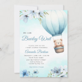 Boho Nalle Boy Blue Barly Wait Baby Shower Inbjudningar