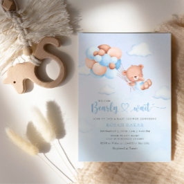 Boho Nalle Boy Blue Barly Wait Baby Shower Inbjudningar