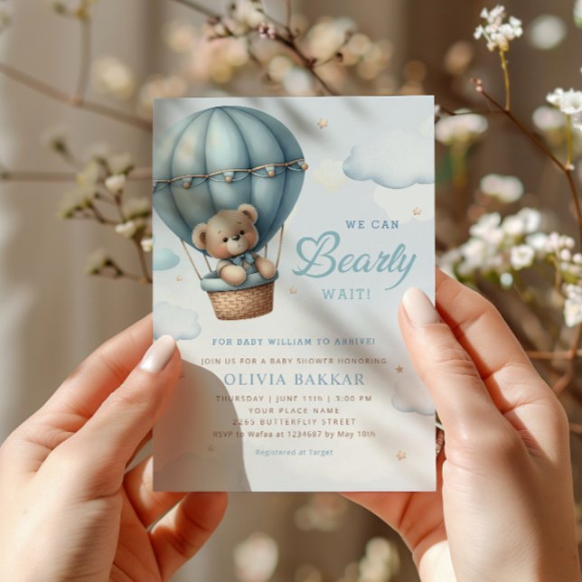 Boho Nalle Boy Blue Barly Wait Baby Shower Inbjudningar (Skapare uppladdad)