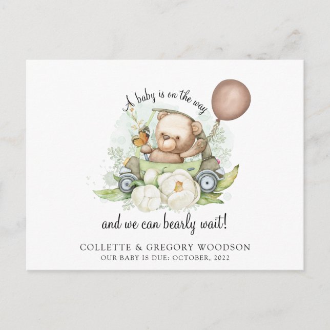 Boho Nalle Brown Grönt Barly Wait Gravid Meddelande Vykort (Framsida)