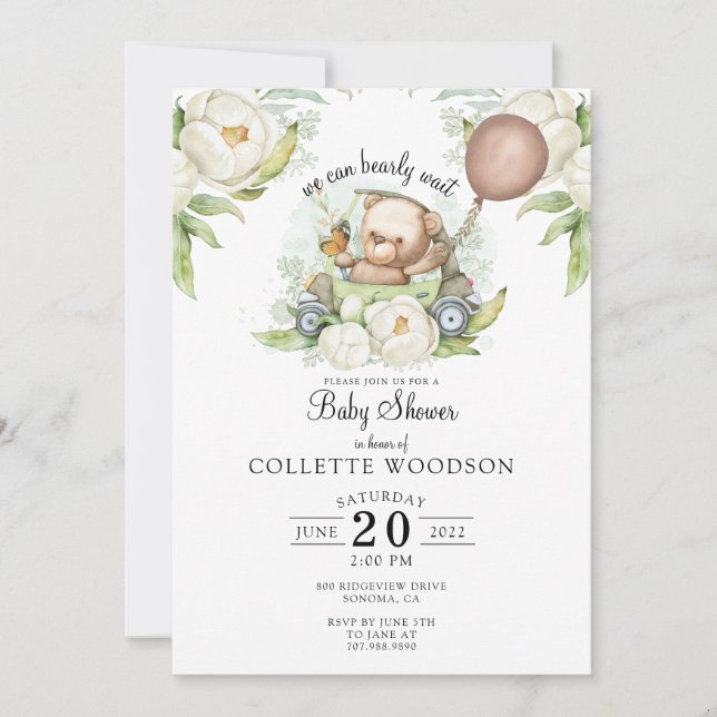 Boho Nalle Brown Sage Grönt Barly Wait Inbjudningar (Framsida)