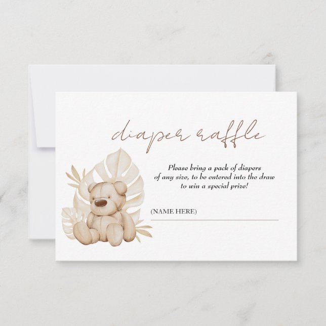 Boho Nalle Diaper Raffle-höljeskort Inbjudningar (Framsida)