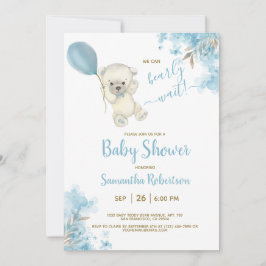 Boho Nalle Dusty Blue Balloon Boy Shower Inbjudningar