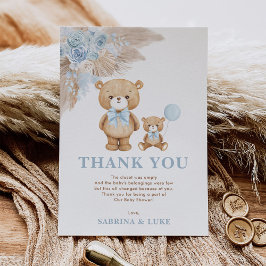 Boho Nalle Dusty Blue Blommigt Pojke Tack Kort