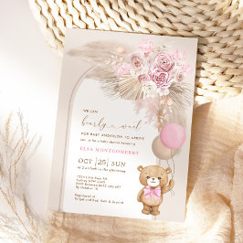 Boho Nalle Dusty Rosa Blommigt Flicka Shower Inbjudningar