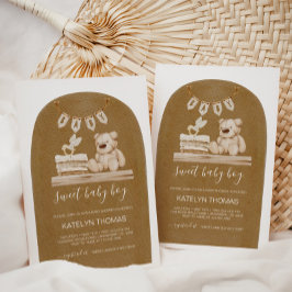 Boho Nalle Gender Neutral Baby Shower Inbjudningar