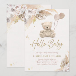 Boho Nalle Gender Neutral Baby Shower Inbjudningar