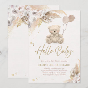 Boho Nalle Gender Neutral Baby Shower Inbjudningar