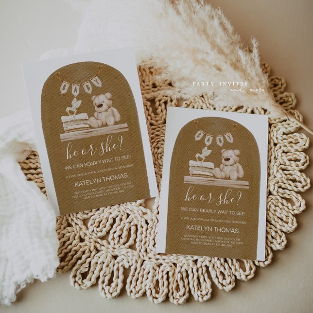 Boho Nalle Gender Reveal Inbjudningar (Skapare uppladdad)