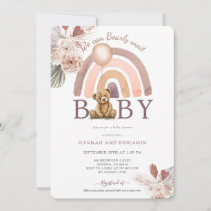 Boho Nalle Girl Rosa Barly Wait Baby Shower Inbjudningar