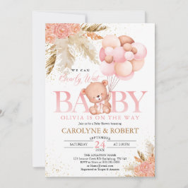 Boho Nalle Girl Rosa Barly Wait Baby Shower Inbjudningar