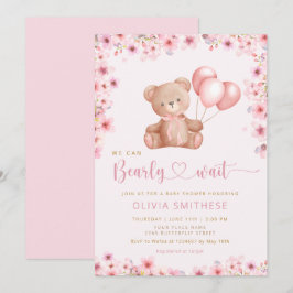 Boho Nalle Girl Rosa Barly Wait Baby Shower Inbjudningar