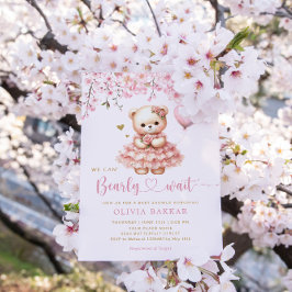 Boho Nalle Girl Rosa Barly Wait Baby Shower Inbjudningar