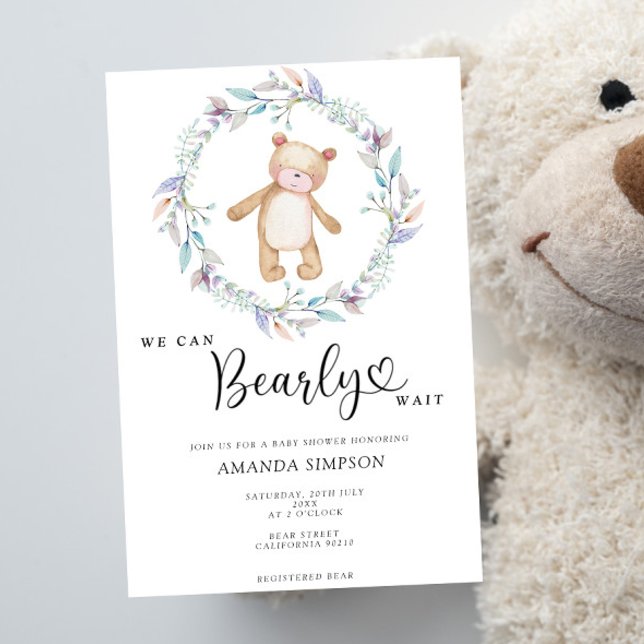 Boho Nalle Girl Rosa Barly Wait Baby Shower Inbjudningar (Skapare uppladdad)