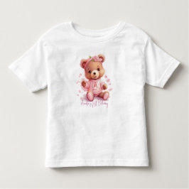 Boho Nalle Girl Rosa Bear Blommigt Birthday T Shirt
