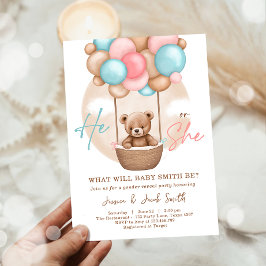 Boho Nalle Han Boy eller Girl Gender Reveal Inbjudningar