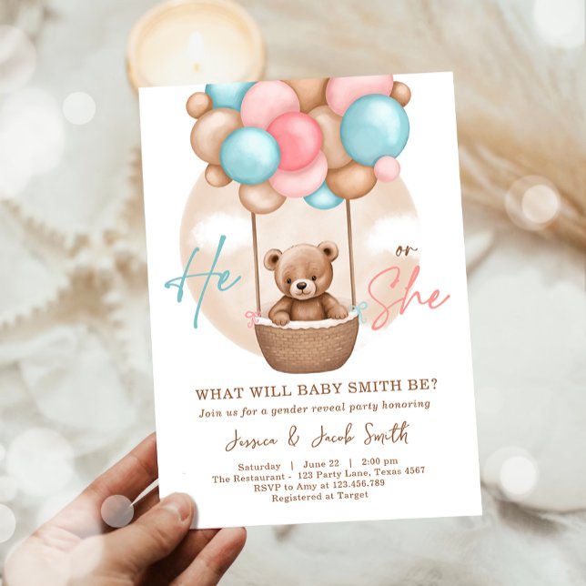 Boho Nalle Han Boy eller Girl Gender Reveal Inbjudningar (Skapare uppladdad)