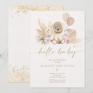 Boho Nalle Kön Neutral Bear Baby Shower Inbjudningar