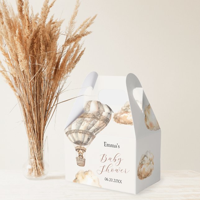 Boho Nalle Luft Balloon Himlar Clouds Favoritbox Presentaskar (Boho Teddy Bear Air Balloon Sky Clouds Favor Box)