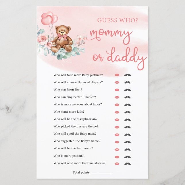 Boho Nalle Mamma eller Pappa Baby Game (Framsida)
