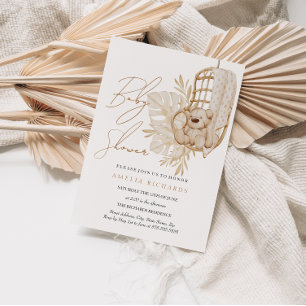 Boho Nalle Neutralt Baby Shower Inbjudningar
