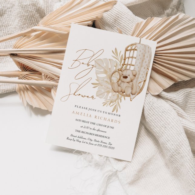 Boho Nalle Neutralt Baby Shower Inbjudningar (Skapare uppladdad)
