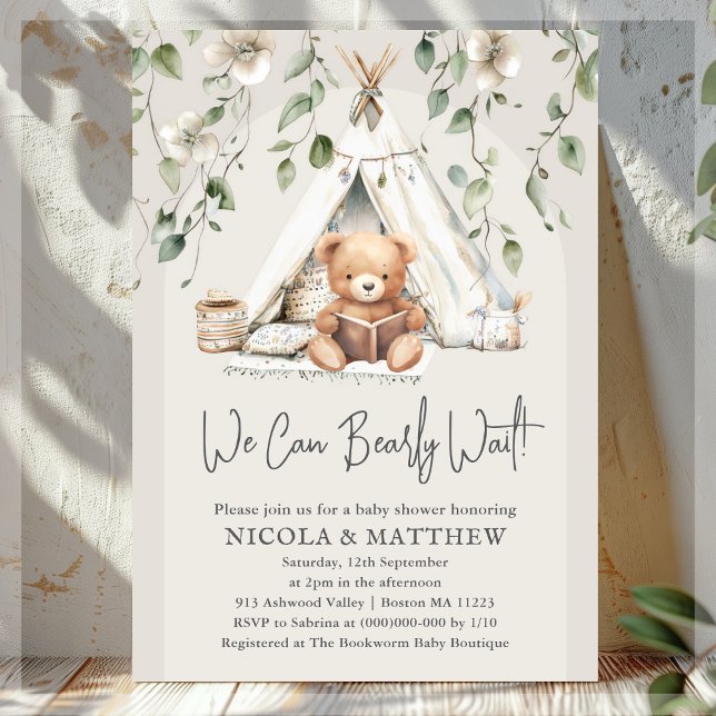Boho Nalle Neutralt Baby Shower Inbjudningar (Skapare uppladdad)