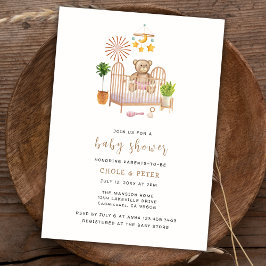 Boho Nalle Nursery Baby Shower Inbjudningar
