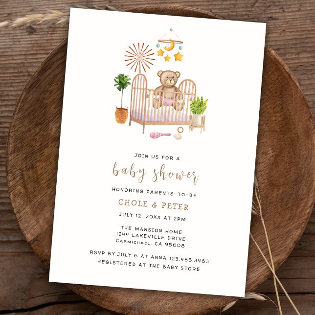 Boho Nalle Nursery Baby Shower Inbjudningar (Boho Teddy Bear Nursery Baby Shower Invitation)