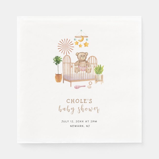 Boho Nalle Nursery Baby Shower Pappersservett (Framsidan)