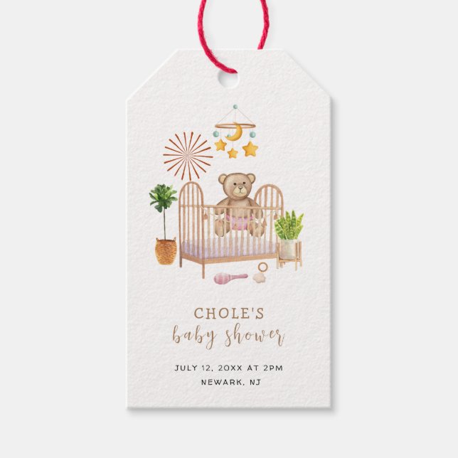 Boho Nalle Nursery Baby Shower Presentetikett (Framsidan)