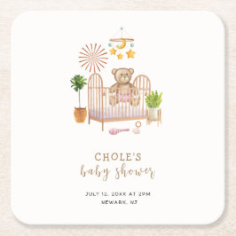 Boho Nalle Nursery Baby Shower Underlägg Papper Kvadrat