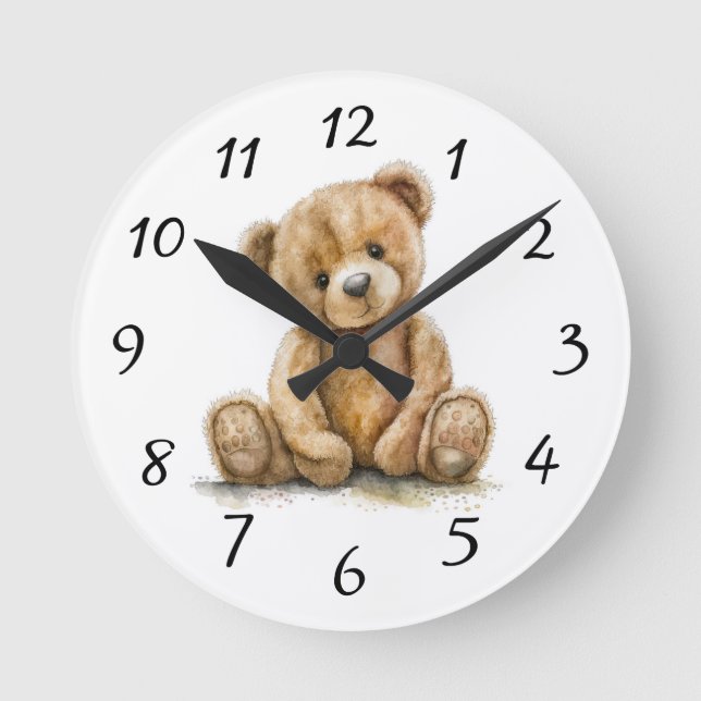Boho Nalle Nursery Wall Clock Rund Klocka (Framsida)