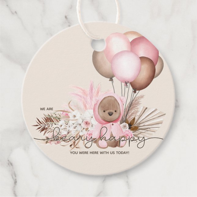 Boho-Nalle och ballonger - Barnshuggare Gåvor Etiketter (Framsida)