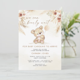 Boho Nalle Pampas Grass Baby Shower Inbjudan