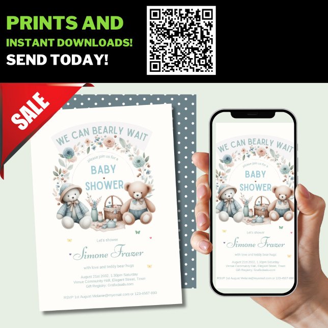 Boho Nalle Picnic Baby Shower ThLED Boys Inbjudningar (Skapare uppladdad)