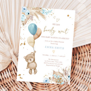 Boho Nalle Picnic Boy Blue Shower Inbjudningar