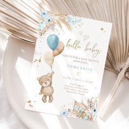 Boho Nalle Picnic Boy Blue Shower Inbjudningar