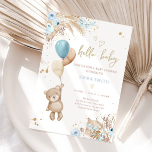 Boho Nalle Picnic Boy Blue Shower Inbjudningar
