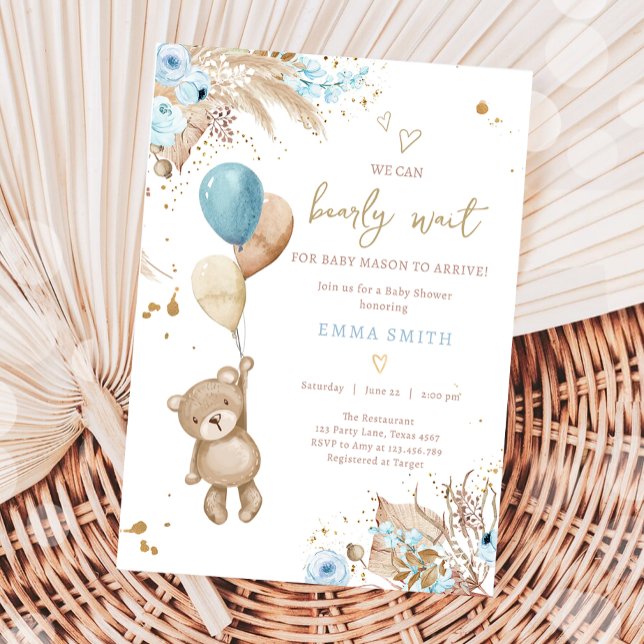 Boho Nalle Picnic Boy Blue Shower Inbjudningar (Skapare uppladdad)
